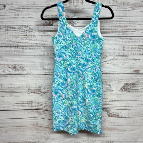 Lilly Pulitzer Del Rey Stretch Shift Dress Blue Green XXS - Picture 4 of 7